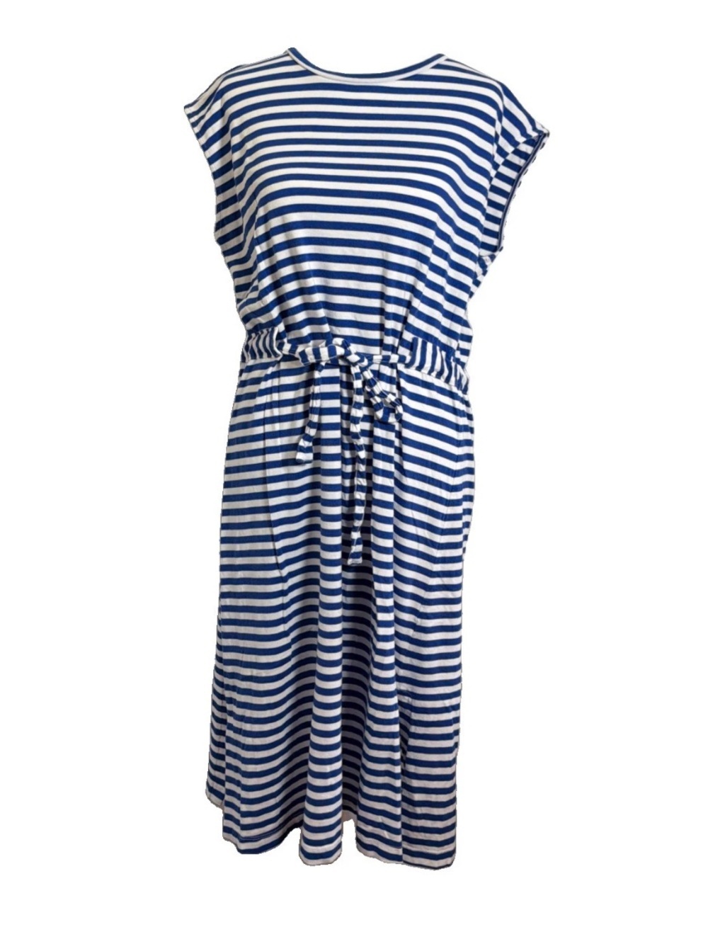 Sonoma Blue Striped Midi Dress Sleeveless Knit Cotton Womens L Nautical